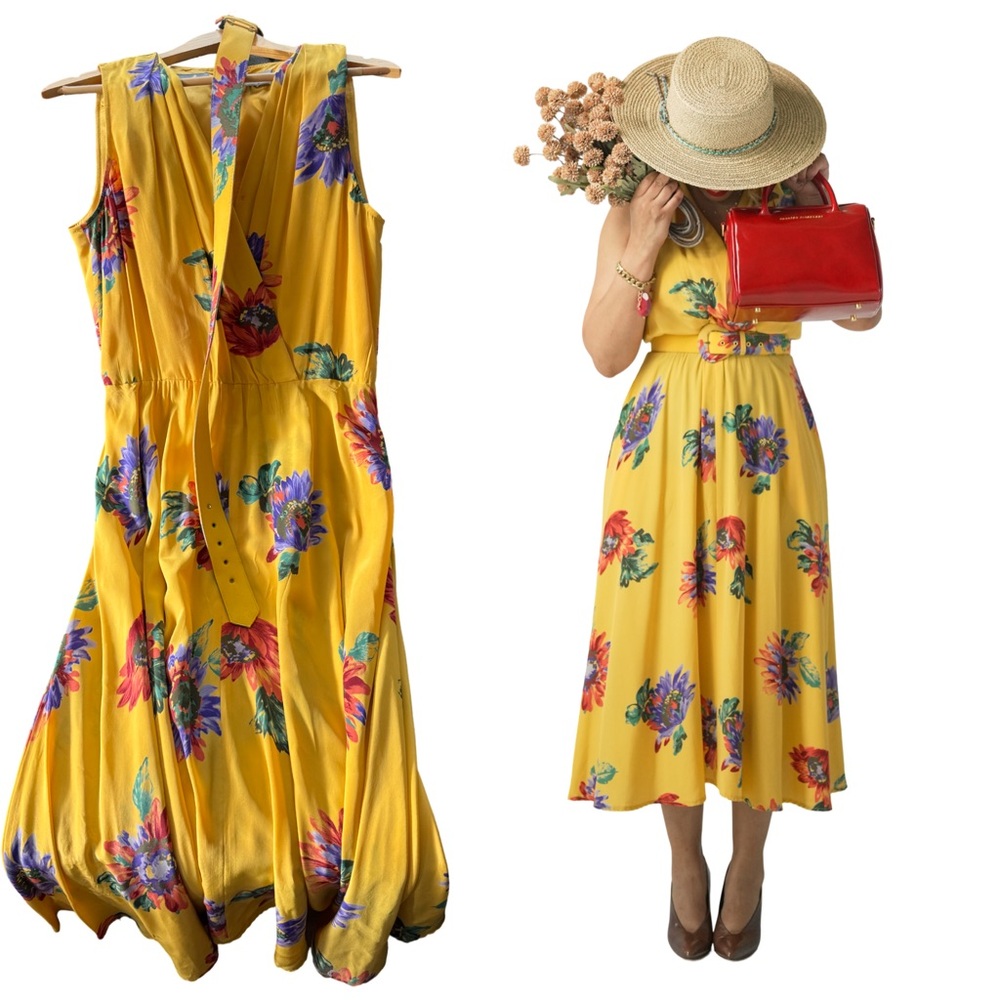 VINTAGE LIZ CLAIBORNE SILK FLORAL DRESS - Picture 4 of 11